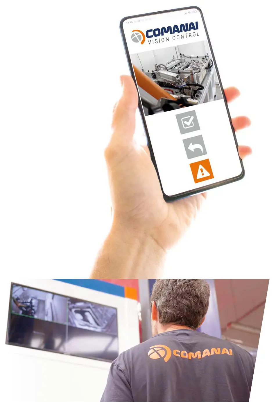 COMANAI VISION CONTROL app móvil y pantalla en cabina COMANAI SSB LASER
